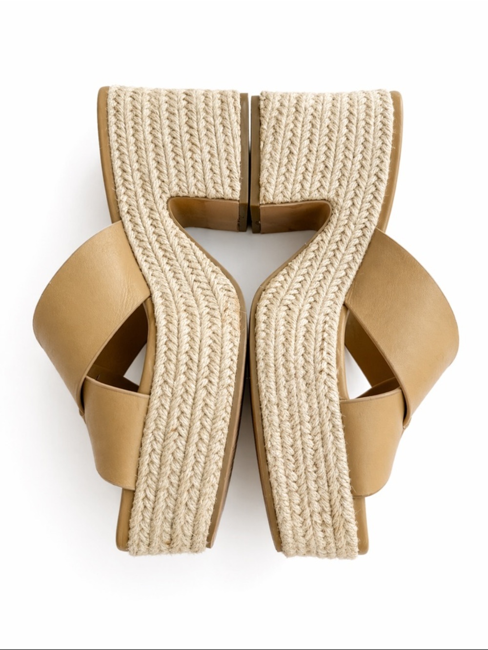 Zara Chunky Heel Leather Wedges Platform Nude size 9 Sandals Slip On - Picture 3 of 6
